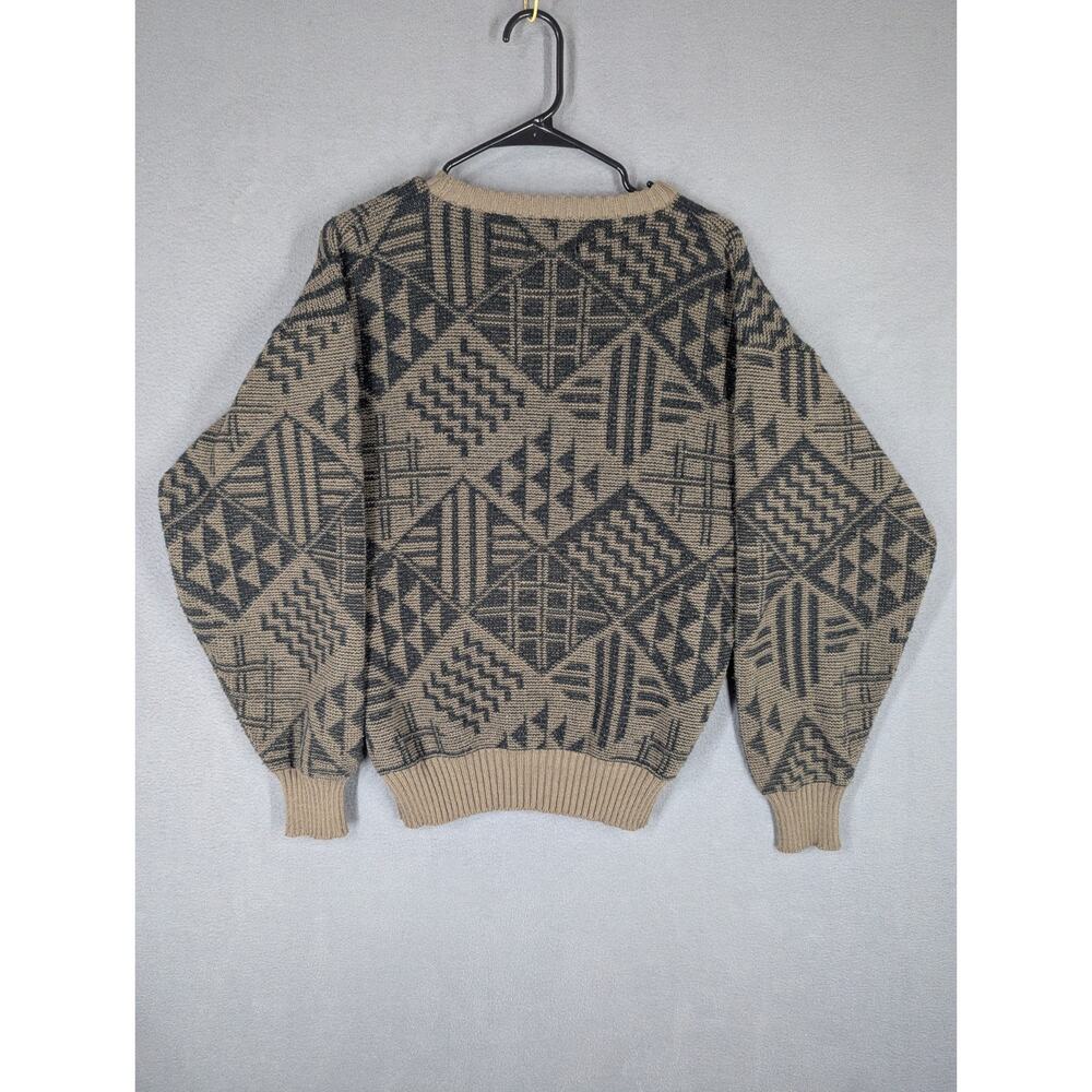 Vintage Barnaby Geometric Crewneck Sweater w/ Genuine Leather Diamonds 80s 90s - Picture 6 of 6